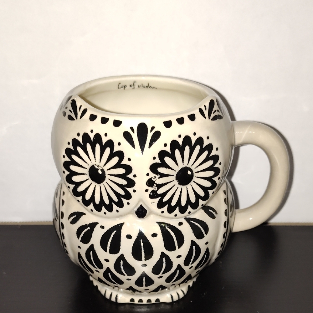 Cup Of Wisdom Black and Cream Owl Ceramic Mug